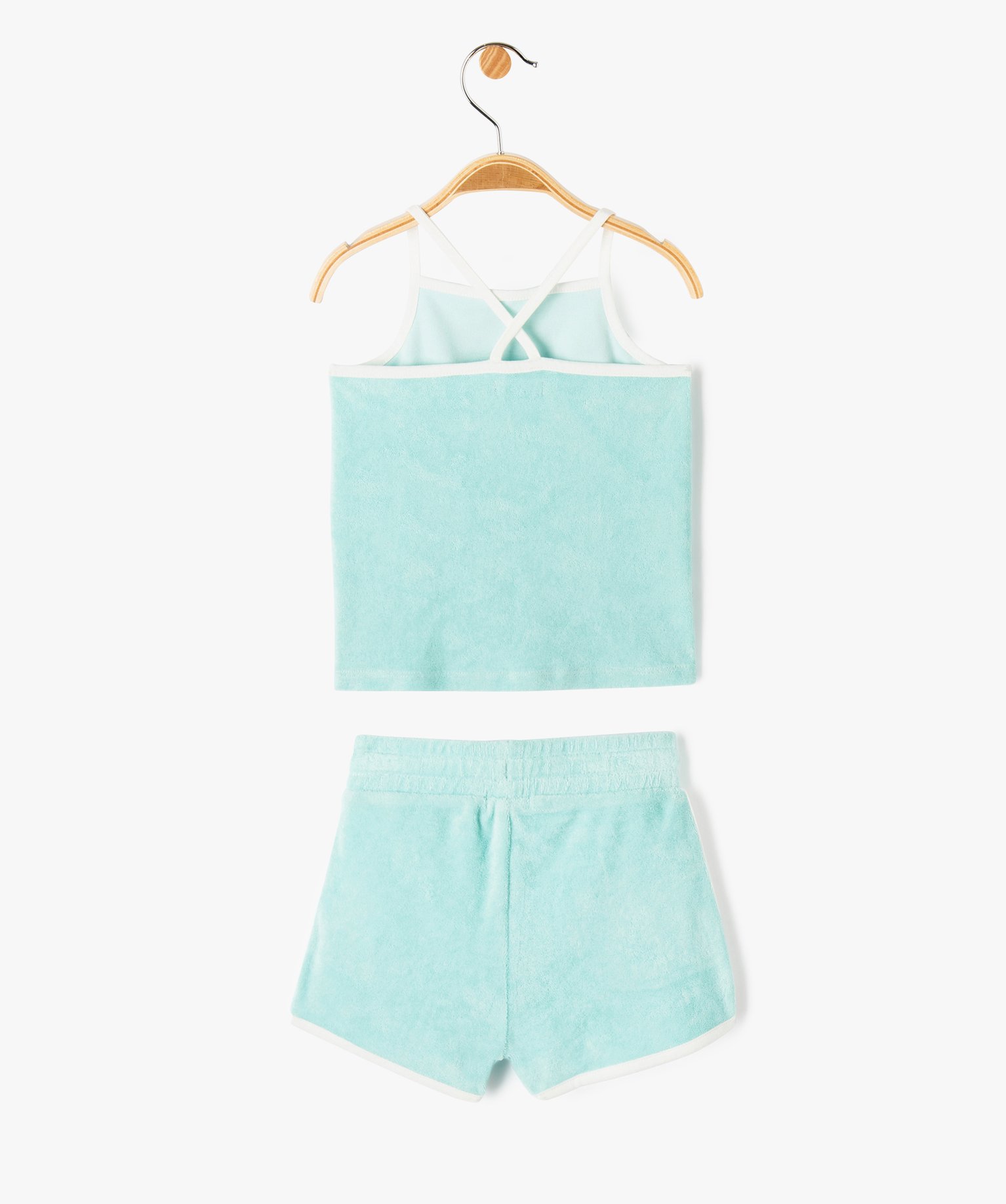 Ensemble bébé fille 2 pièces : short + débardeur en éponge vert clair | GEMO