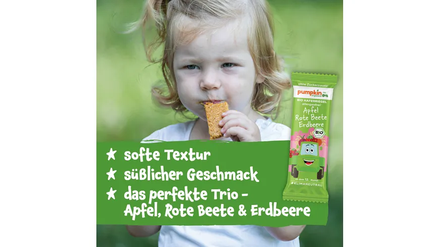 pumpkin organics Bio Haferriegel mit Apfel, Rote Beete & Erdbeere 20 g