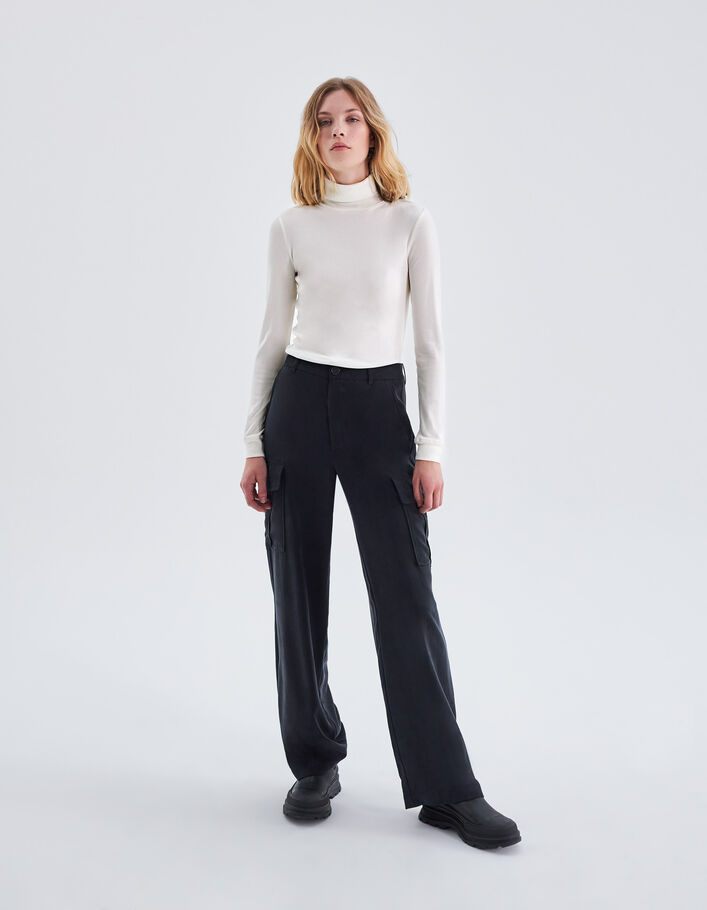 Tee-shirt col montant manches longues écru femme