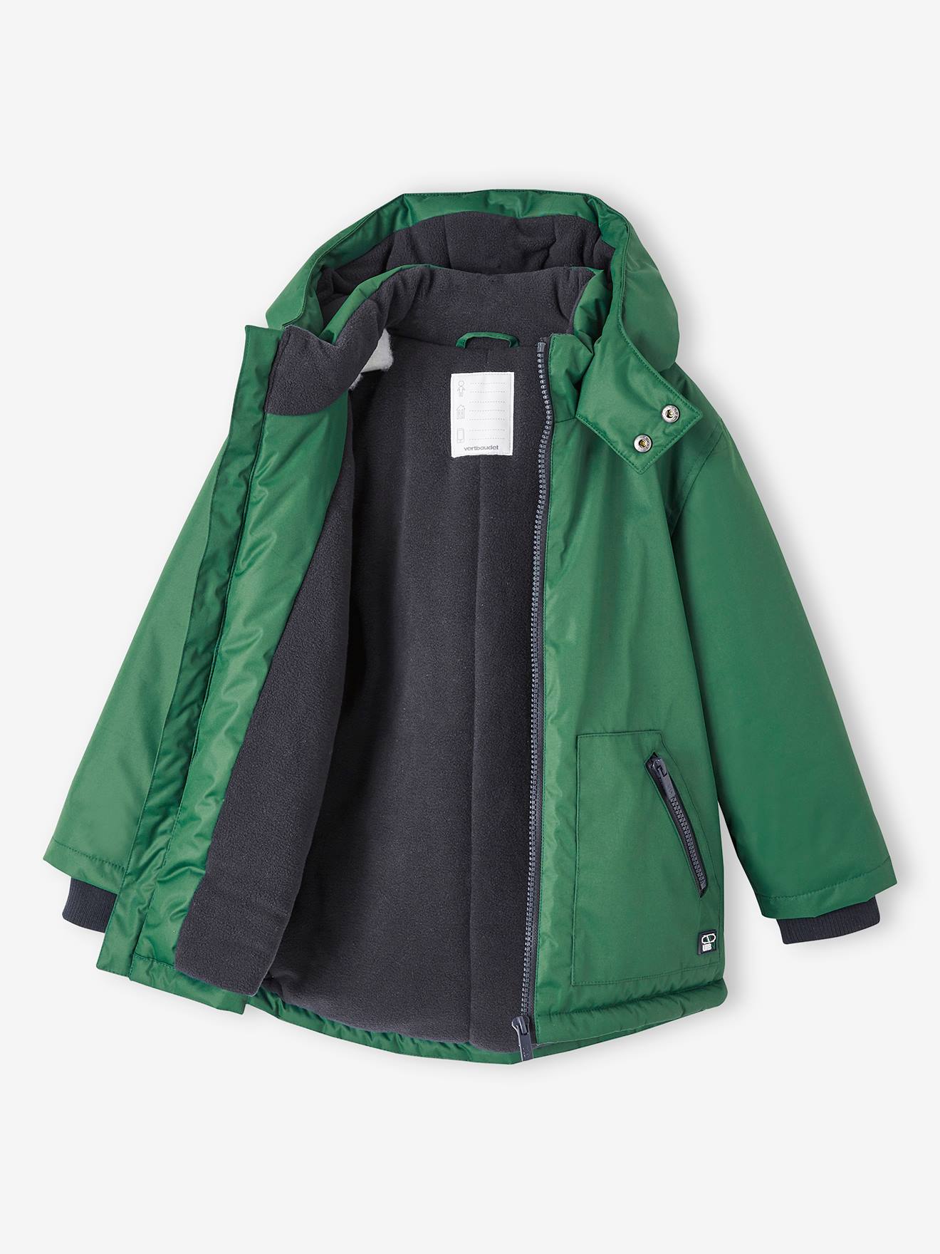Parka à capuche doublée polaire garçon vert