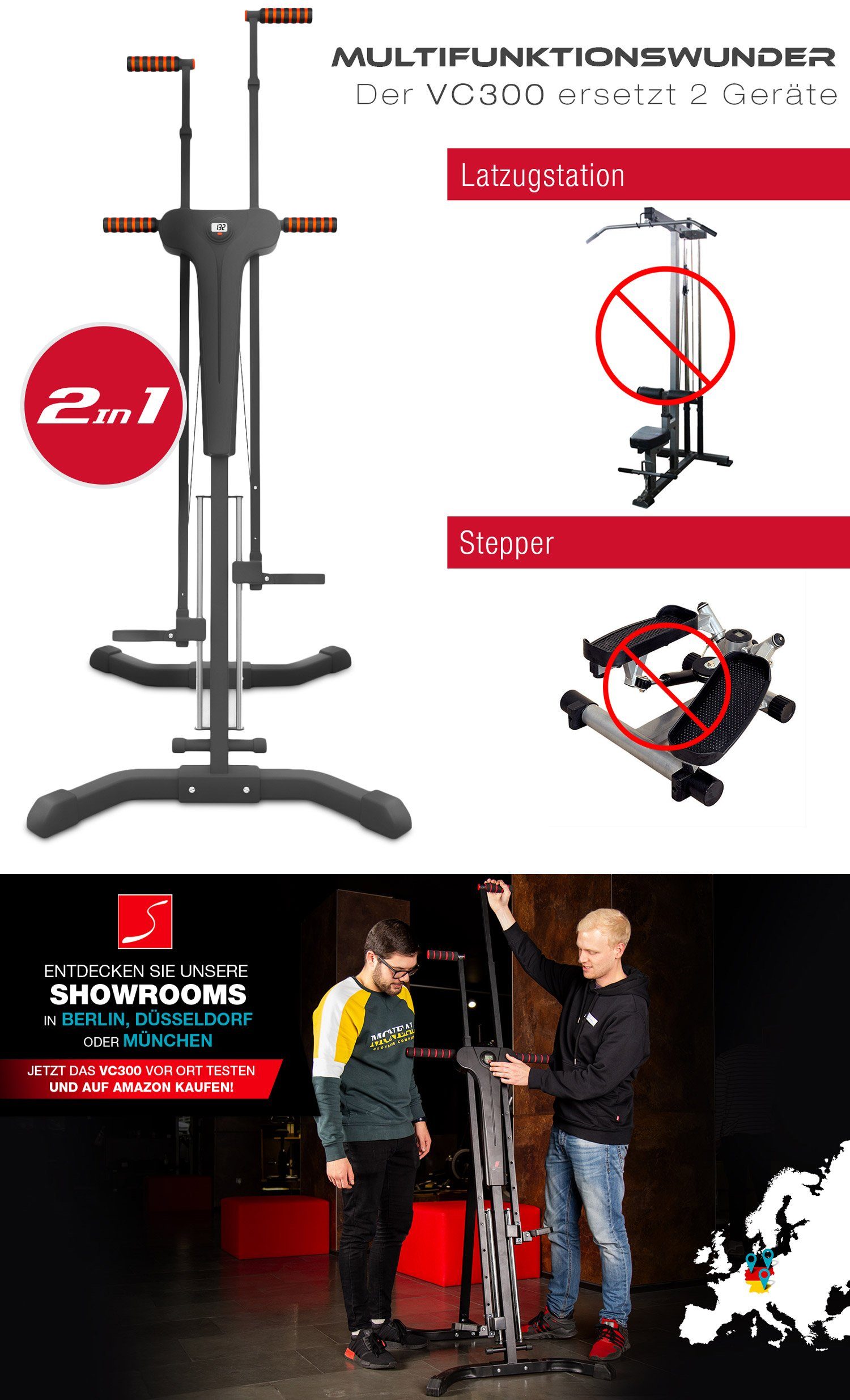 Sportstech Stepper VC300, innovativer 2in1 Stepper & Vertical Climber - Kletterbewegungen