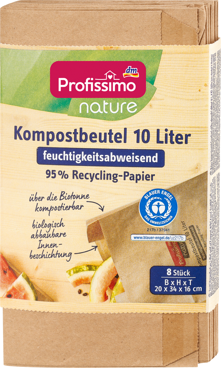 nature Kompostbeutel 10 l, feuchtigkeitsabweisend, 8 St