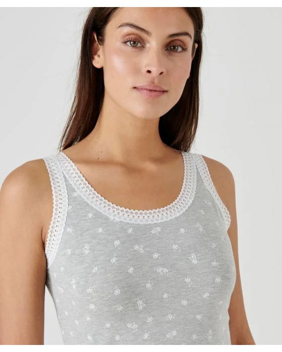 Débardeur Essential en coton extensible, orné de dentelle