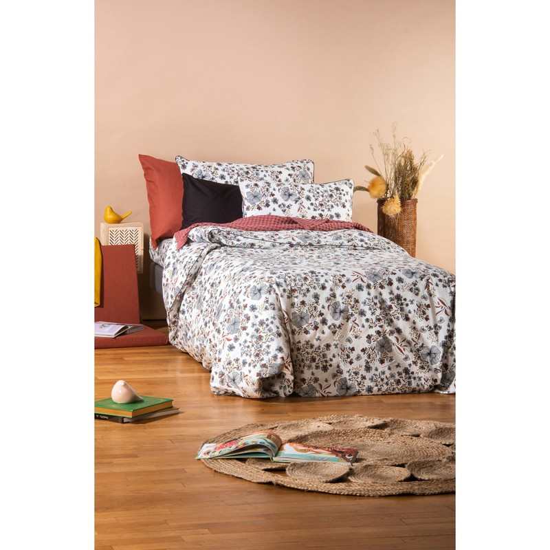 Drap plat 1 personne en Coton Bio Flora 180 x 290 cm
