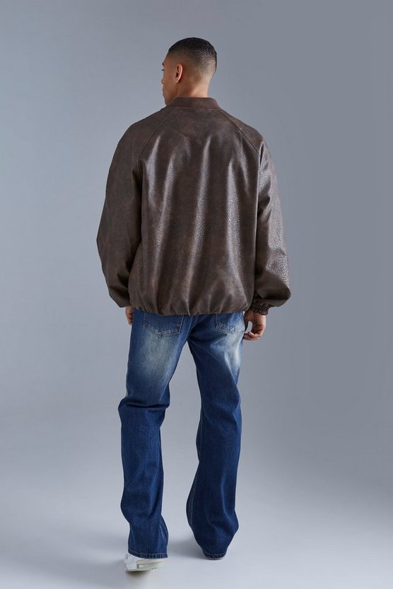 Oversize Vintage PU Raglan Bomberjacke