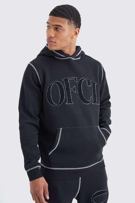 Hoodie mit Borg-Applikation und Kontrast-Naht