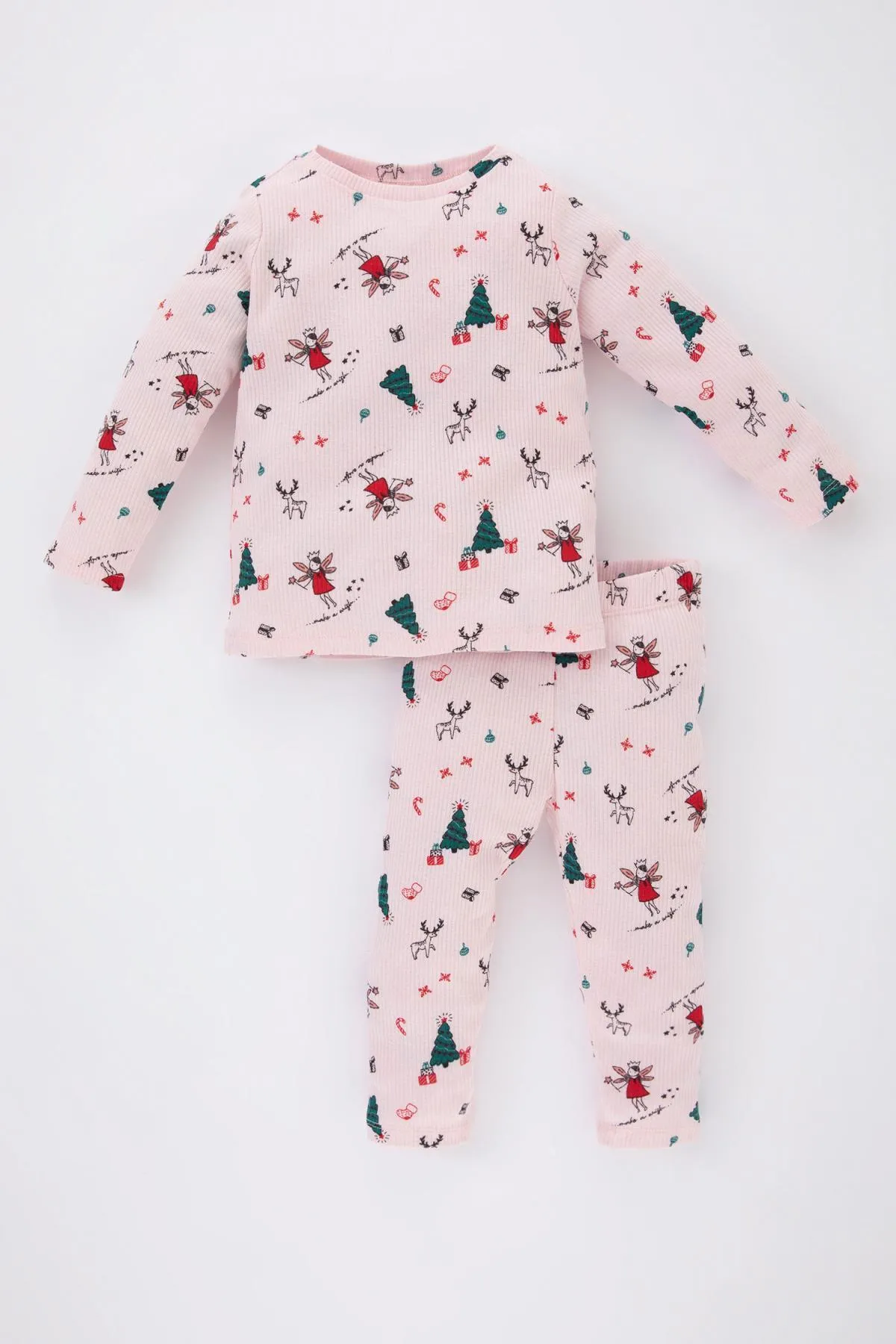 DeFacto  Langärmliges, geripptes Camisole-Pyjama-Set mit Weihnachtsmotiv für Babys
