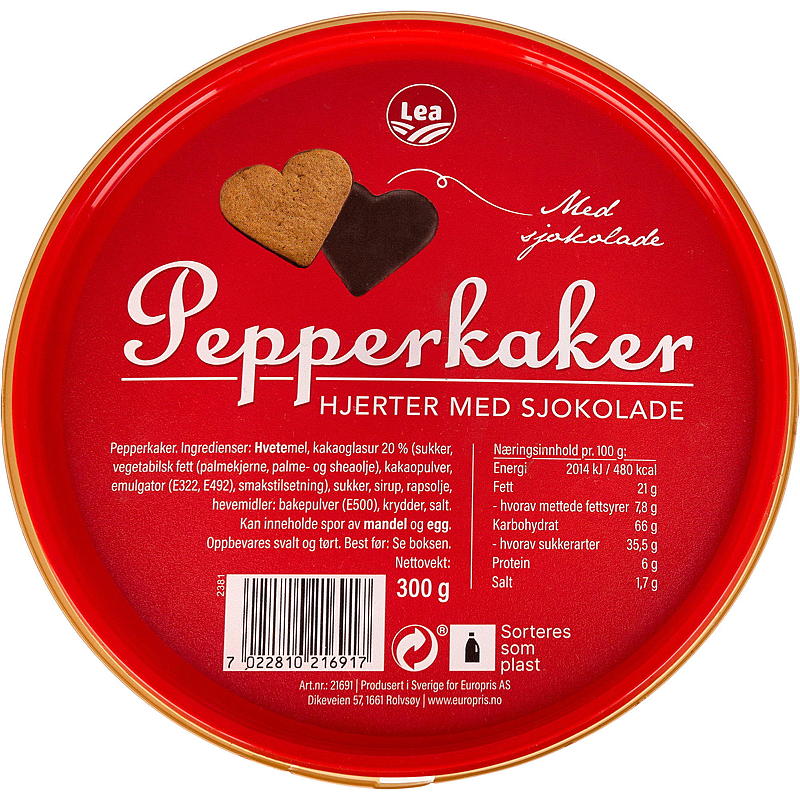 Lea Pepperkakehjerter m/sjokolde 300 g