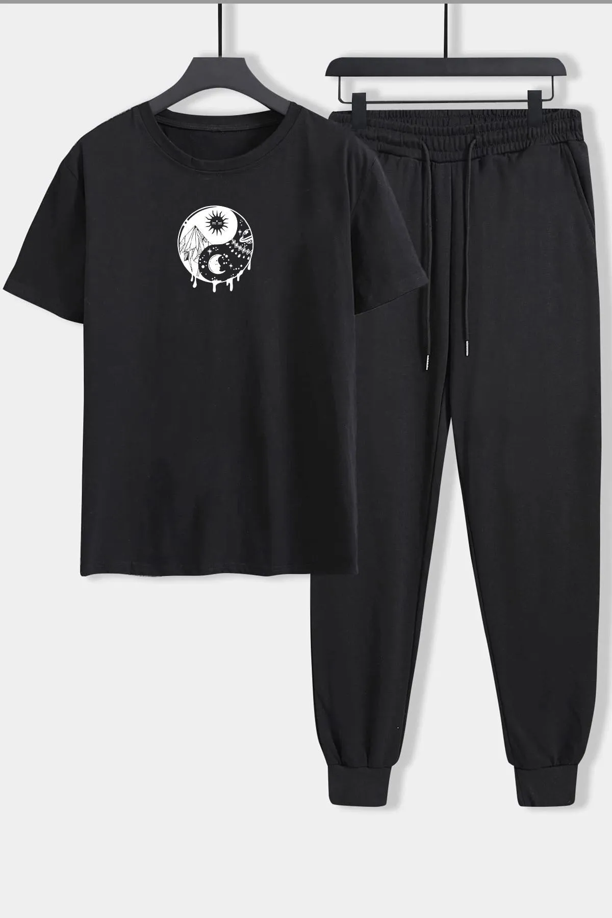 uyguntarz  Zweiteiliges Unisex-Trainingsanzug-Set mit Yin- und Yang-Aufdruck