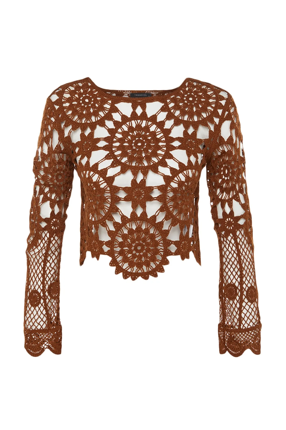 Trendyol Collection  Braune Strick-Häkelbluse TBESS20BZ0572