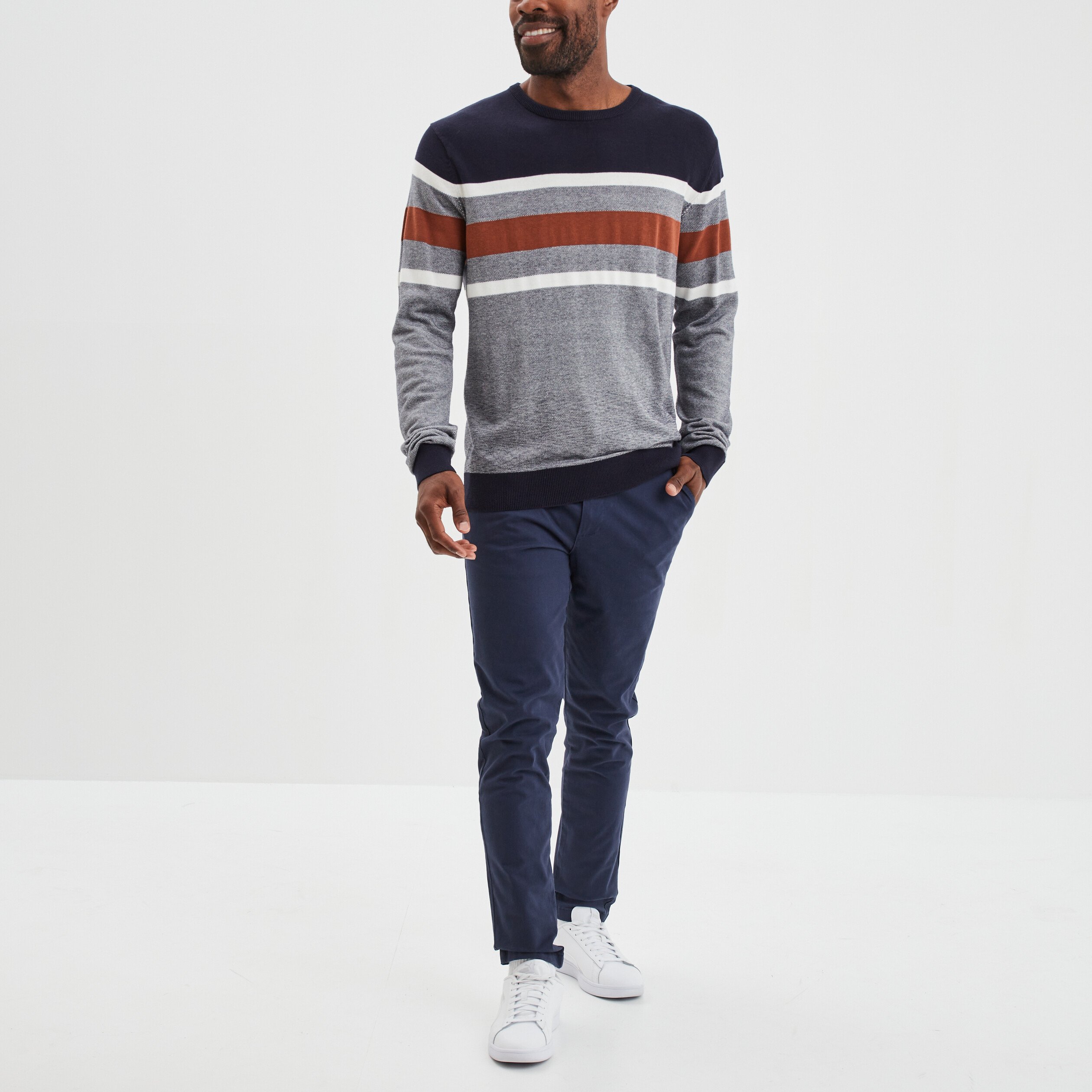 Pull col rond manches longues multicolore homme | La Halle