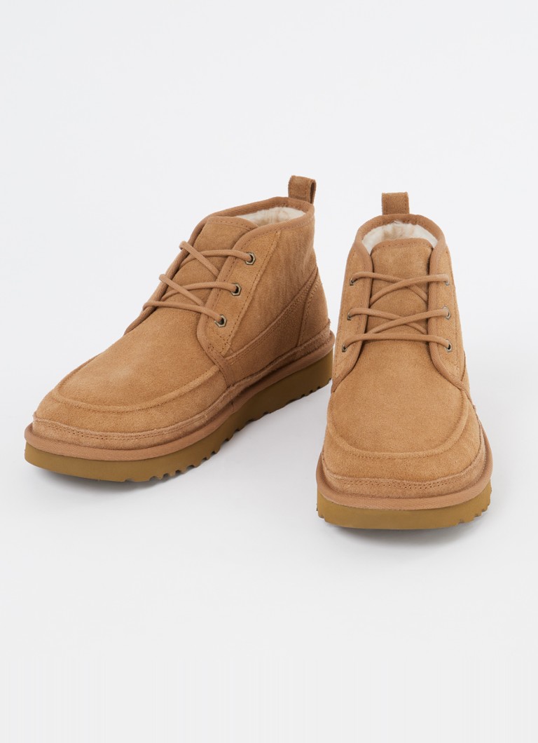 Ghete UGG Neumel din piele întoarsă cu șireturi și inserții de lână
