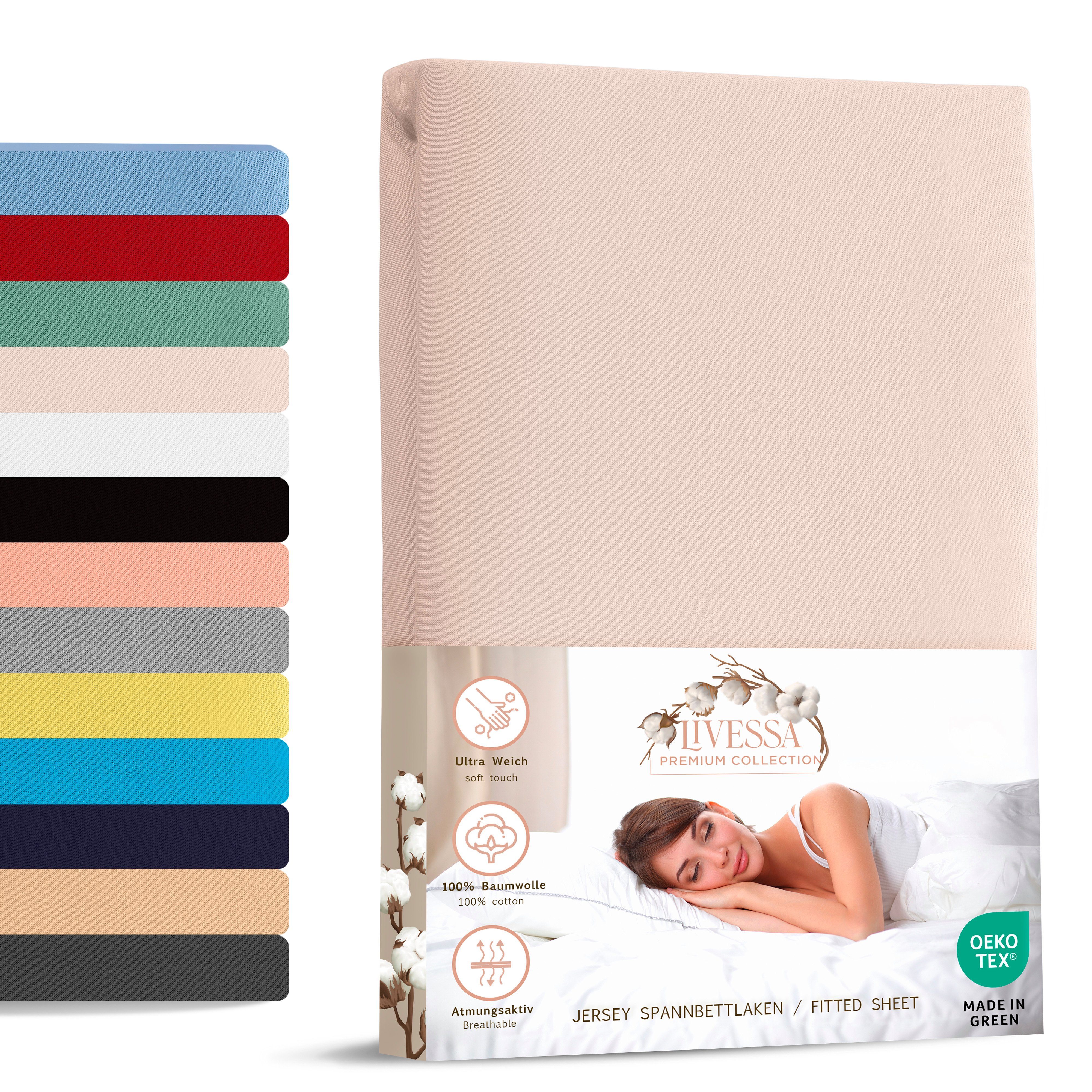 Spannbettlaken weicher Jersey aus 100% Baumwolle Bettlaken in Größe 90x200, 140x200, livessa, 180x200 Laken, Spannbettlaken für Matratzenhöhe bis zu 30 cm