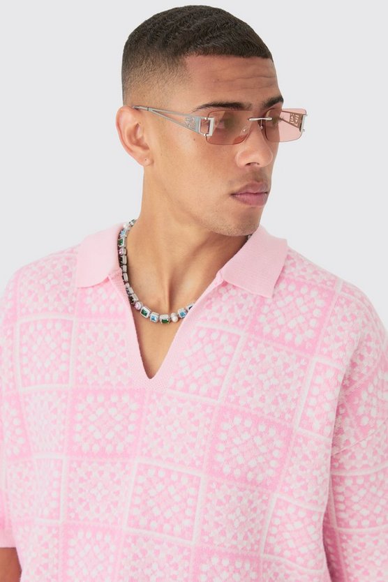 Kastiges gehäkeltes Oversize Poloshirt