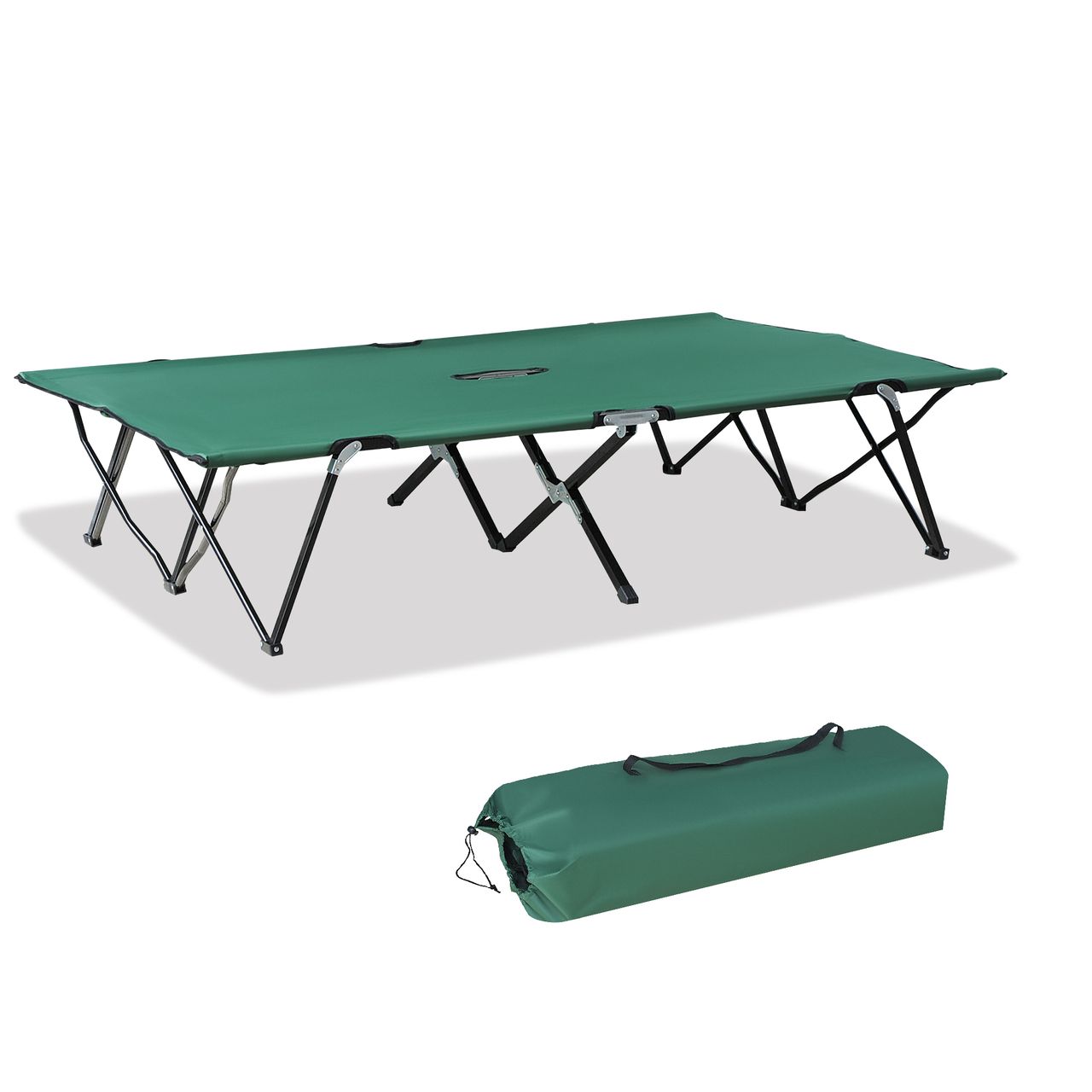Outsunny Campingbett Klappbar für 2 Personen Feldbett Klappbett mit Tragetasche bis 136 kg belastbar Stahl Oxford Grün Schwarz 193 x 125 x 40 cm