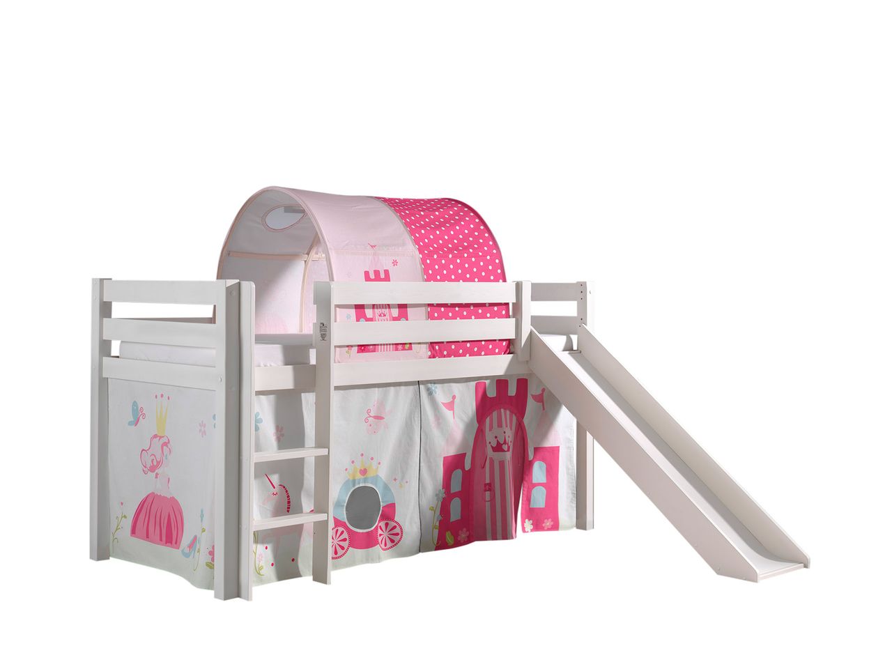 VIPACK Spielbett Pino inkl. Rutsche mit Textilset Vorhang und Tunnel 