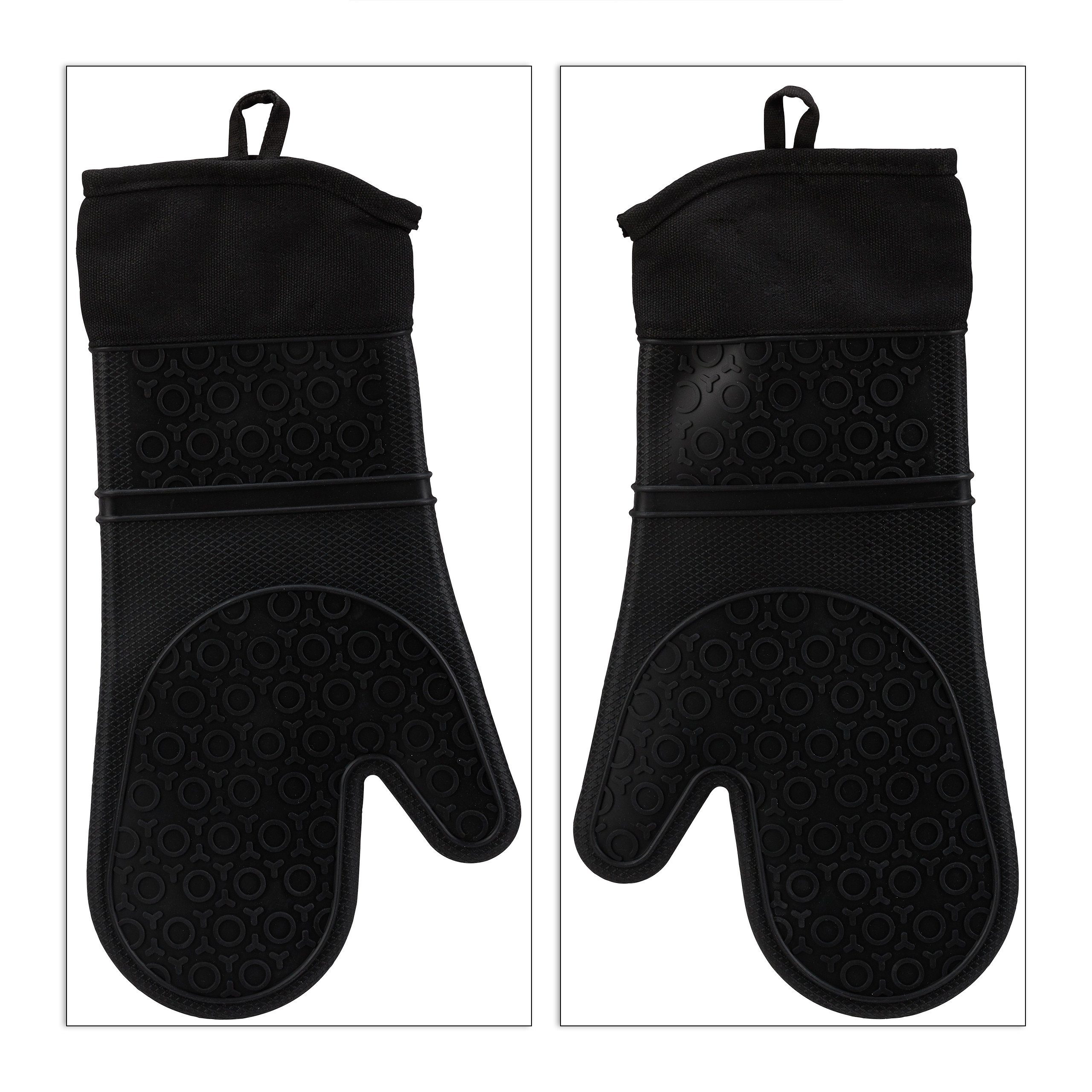 relaxdays Topfhandschuhe Ofenhandschuhe Silikon, Schwarz