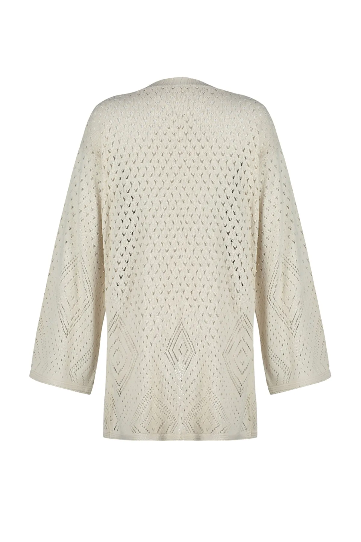 Trendyol Collection  Steinfarbene Oversize-Midi-Strickjacke mit Lochmuster TWOAW24HI00331