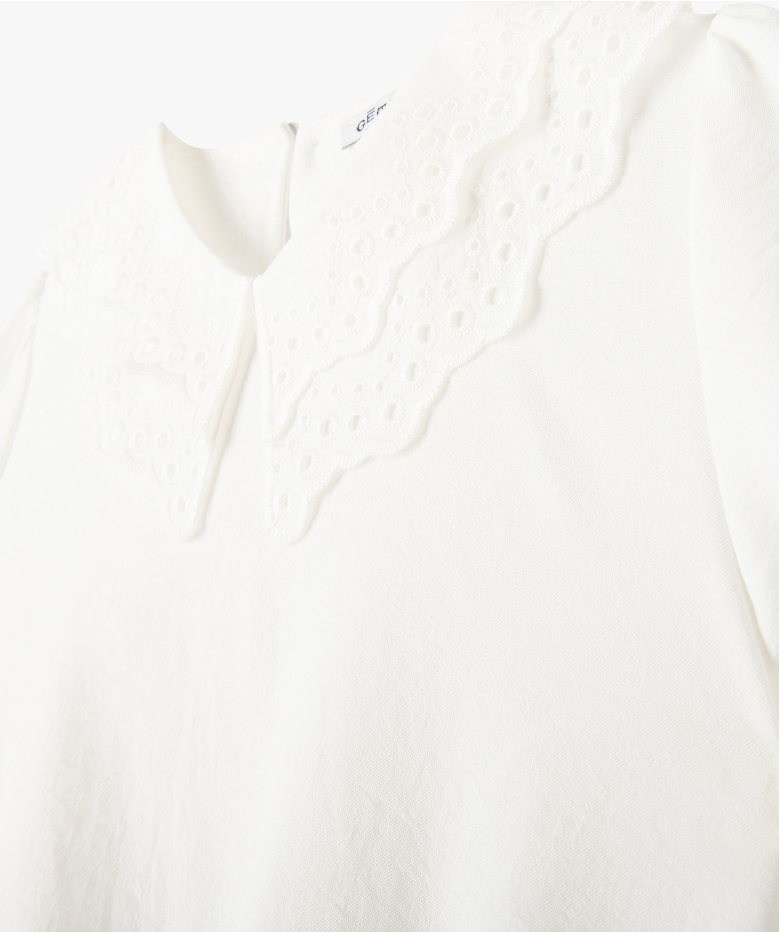 Blouse fille à grand col dentelle et manches ballons ecru | GEMO