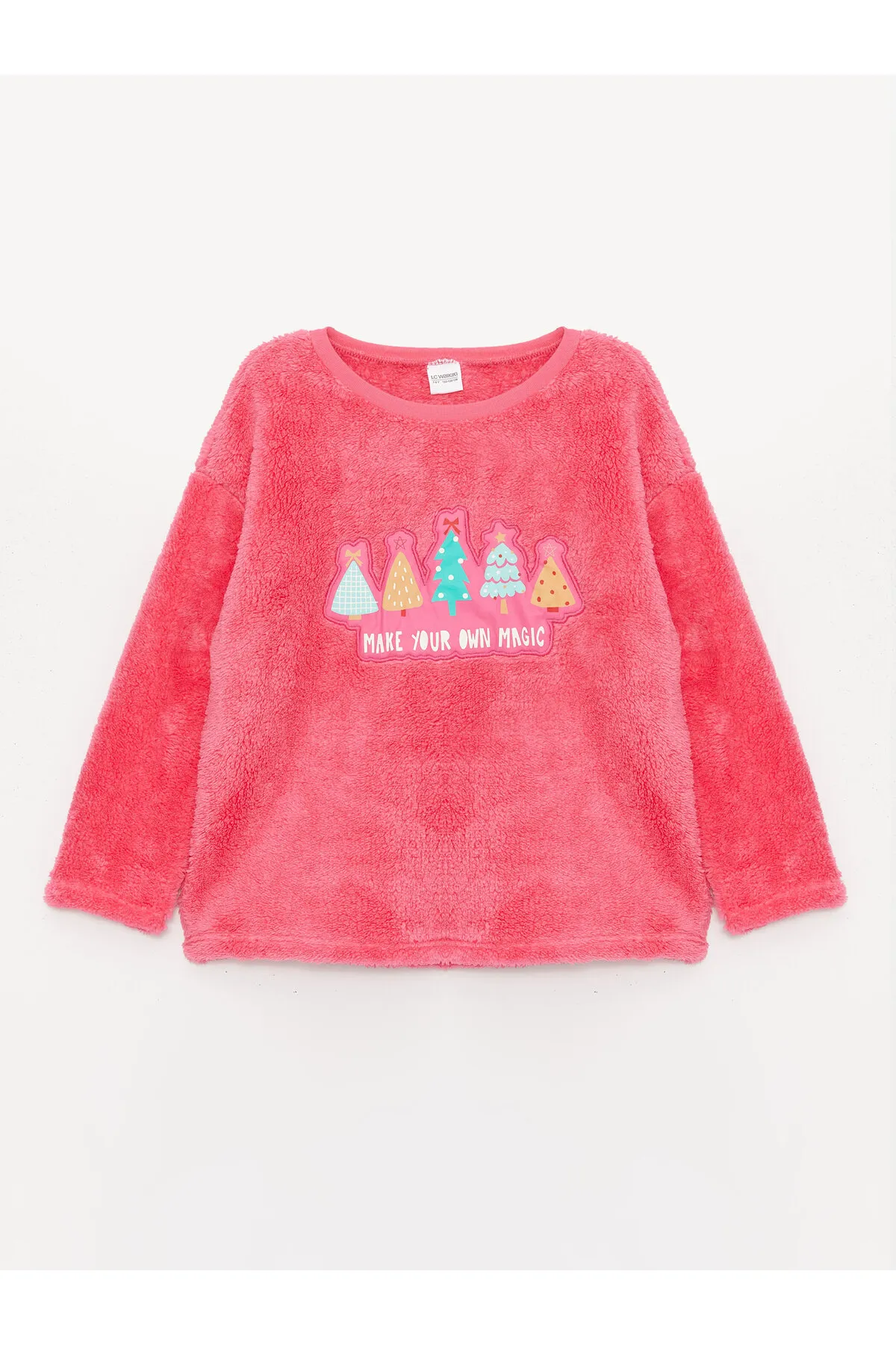 LC Waikiki  Langärmliges Plüsch-Pyjama-Set für Mädchen mit Rundhalsausschnitt und Stickerei
