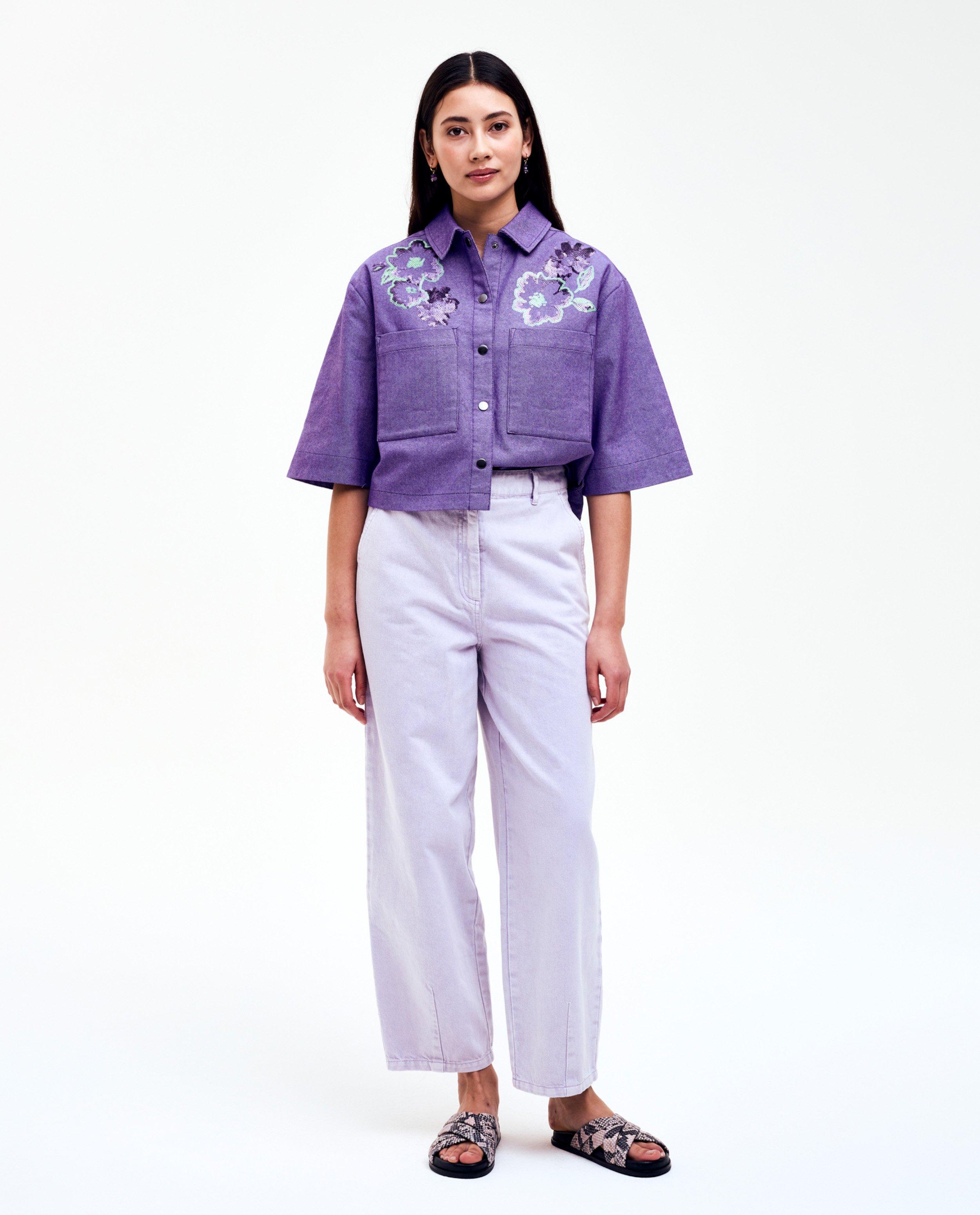 Cămașă din denim pentru femei CKS cu paiete violet