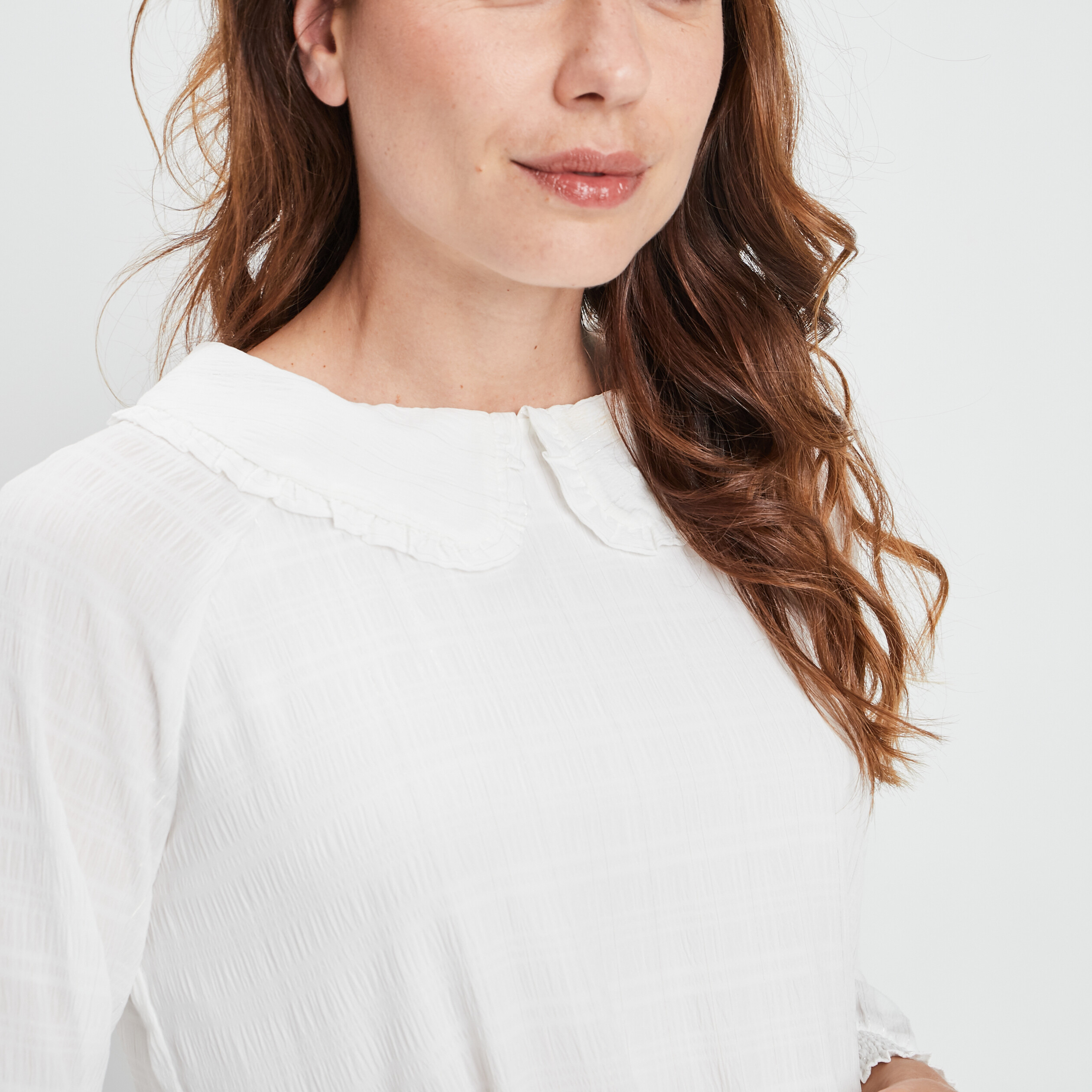 Blouse smocké col claudine ivoire femme | La Halle