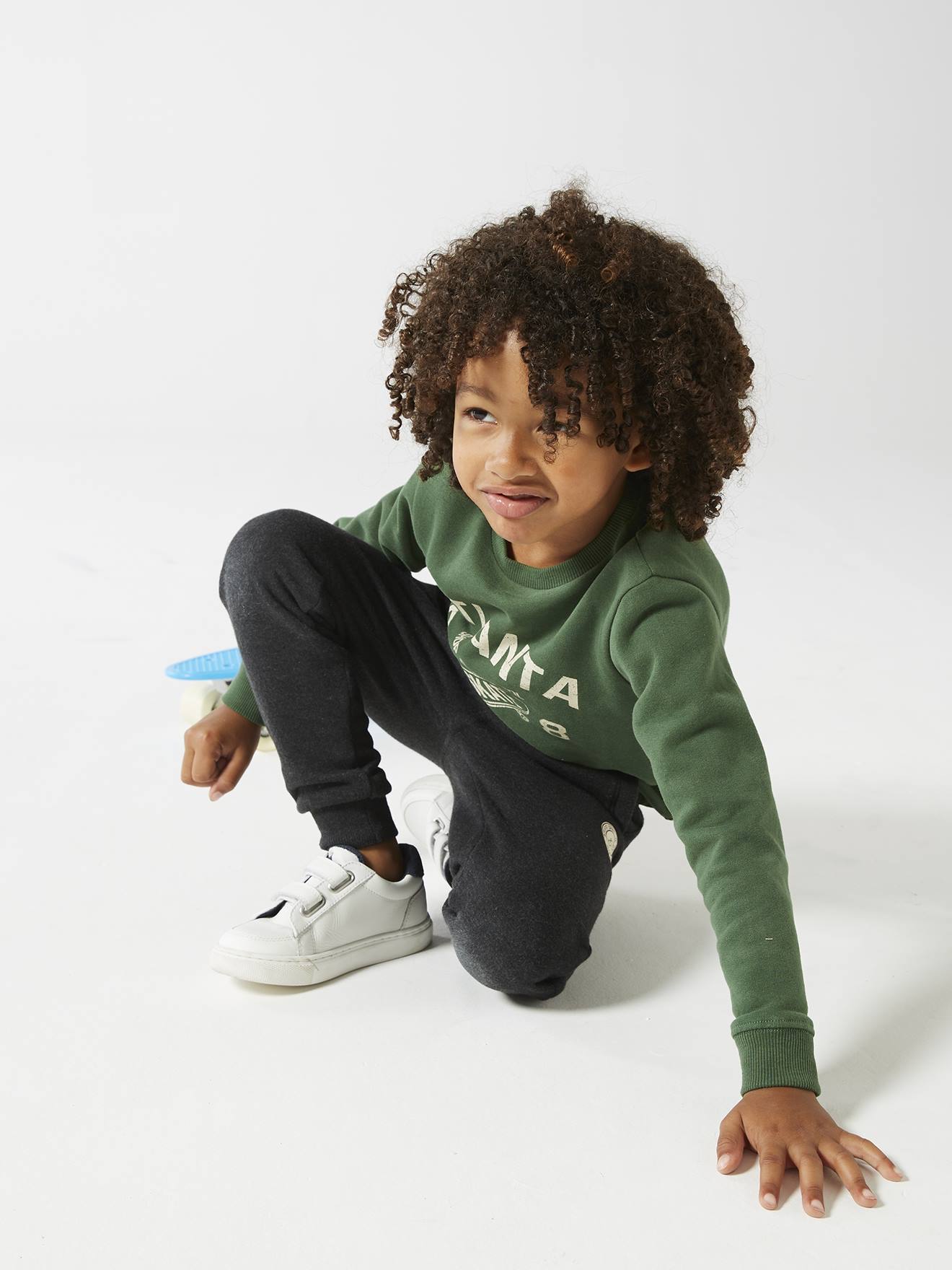 Pantalon jogging Basics garçon en molleton gris moyen chiné