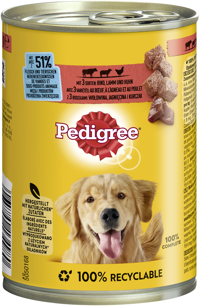 Pedigree Hundenassfutter Pedigree Classic 12x400g 3 Sorten Rind, Lamm & Huhn