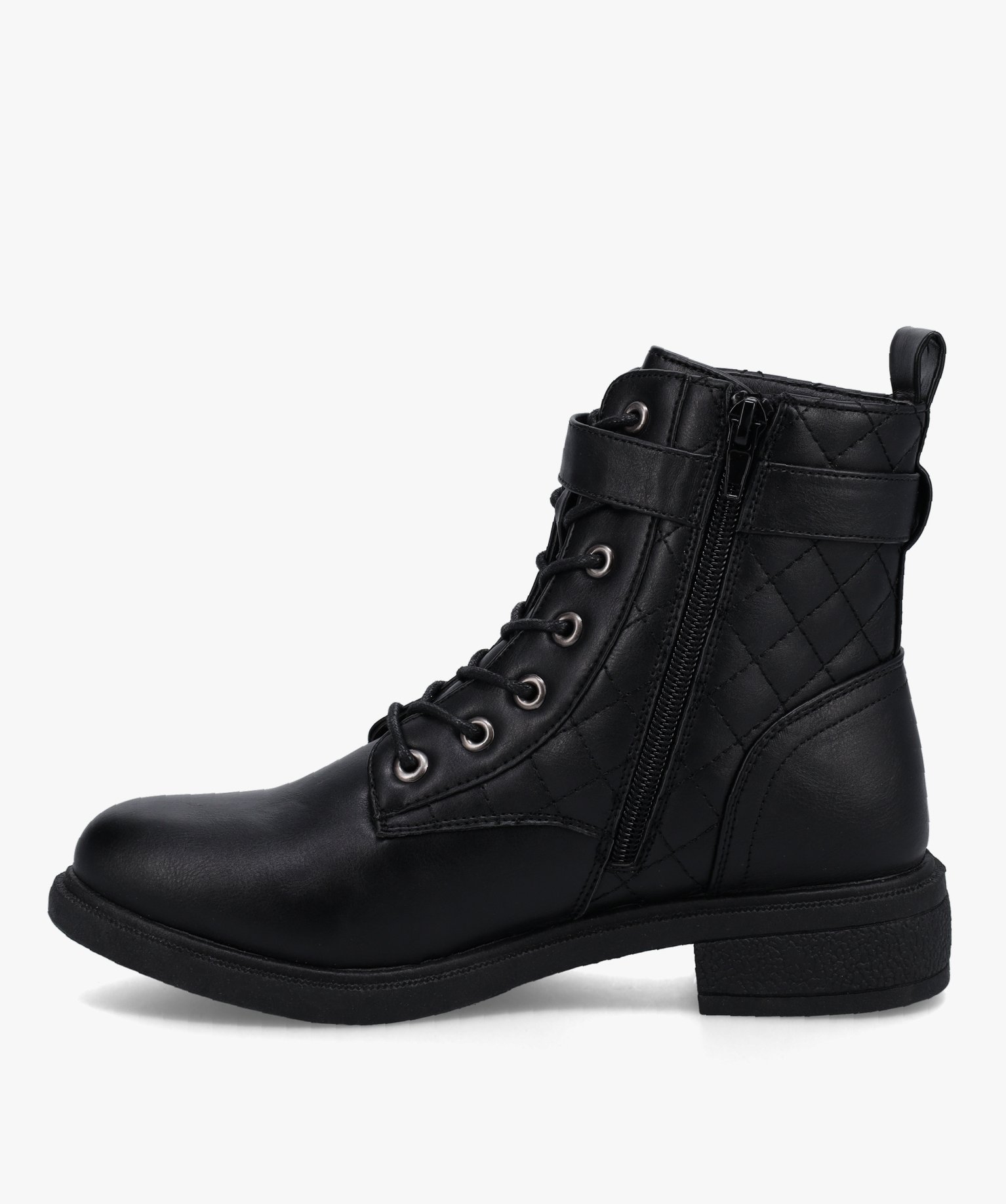Boots femme matelassées à talon plat style rangers noir | GEMO