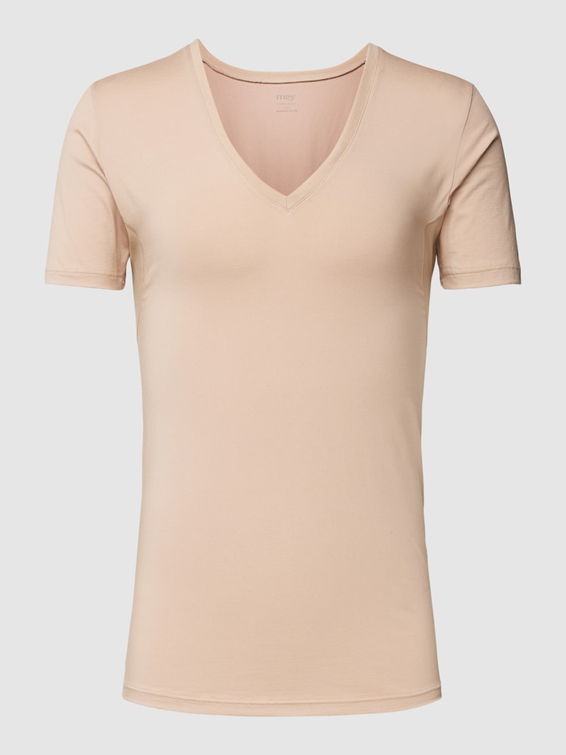 T-Shirt mit V-Ausschnitt Modell 'BUSINESS CLASS' in beige