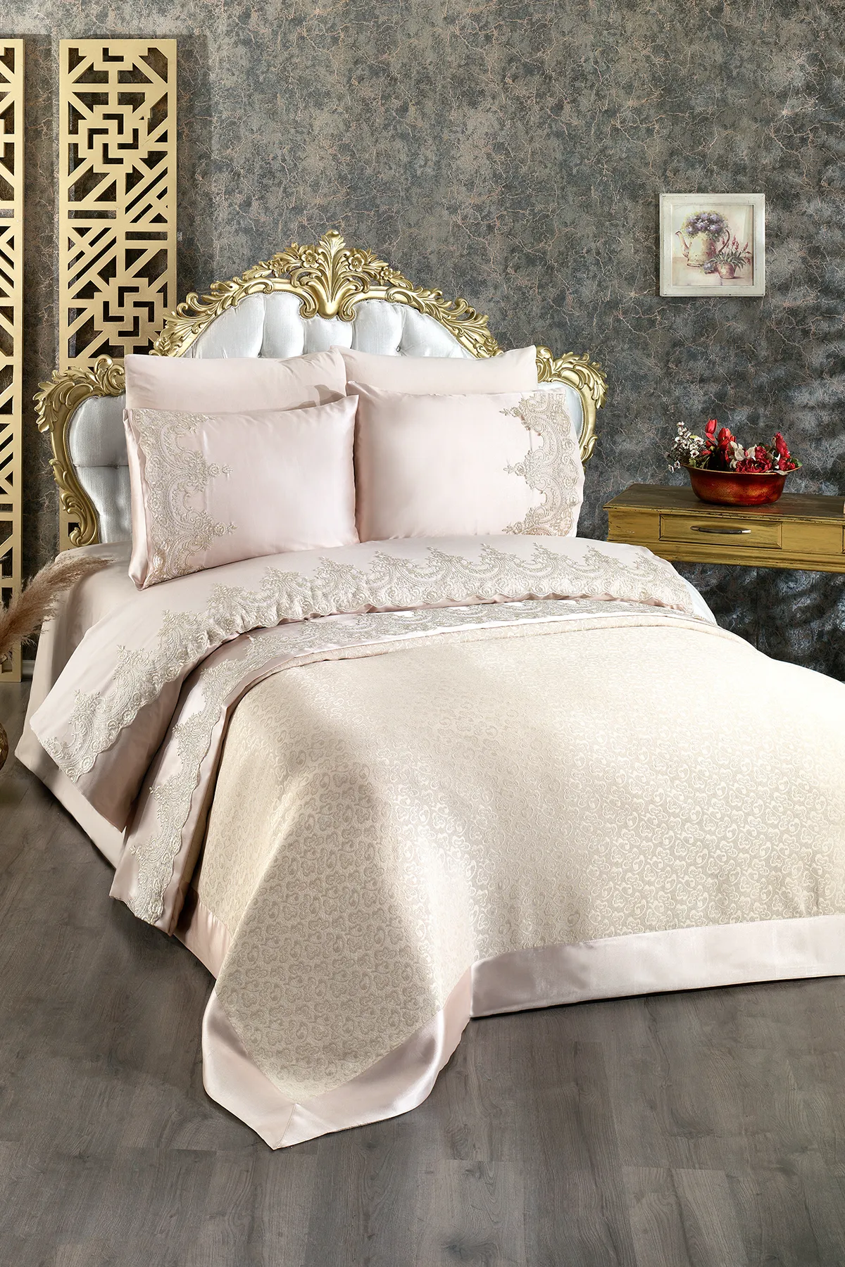 Çeyiz Diyarı  Französisch geschnürtes Diana-Brautset, 7-teilig, Beige