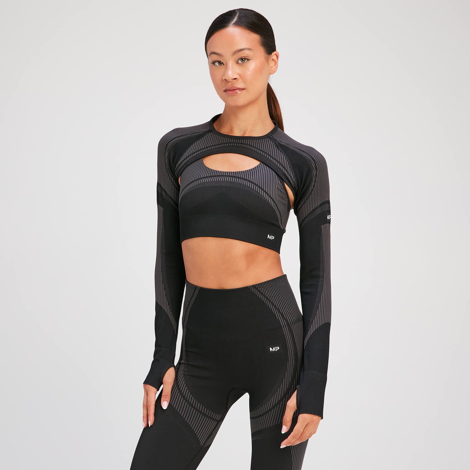 Crop top sans coutures à manches longues MP Tempo Ultra pour femmes – Noir