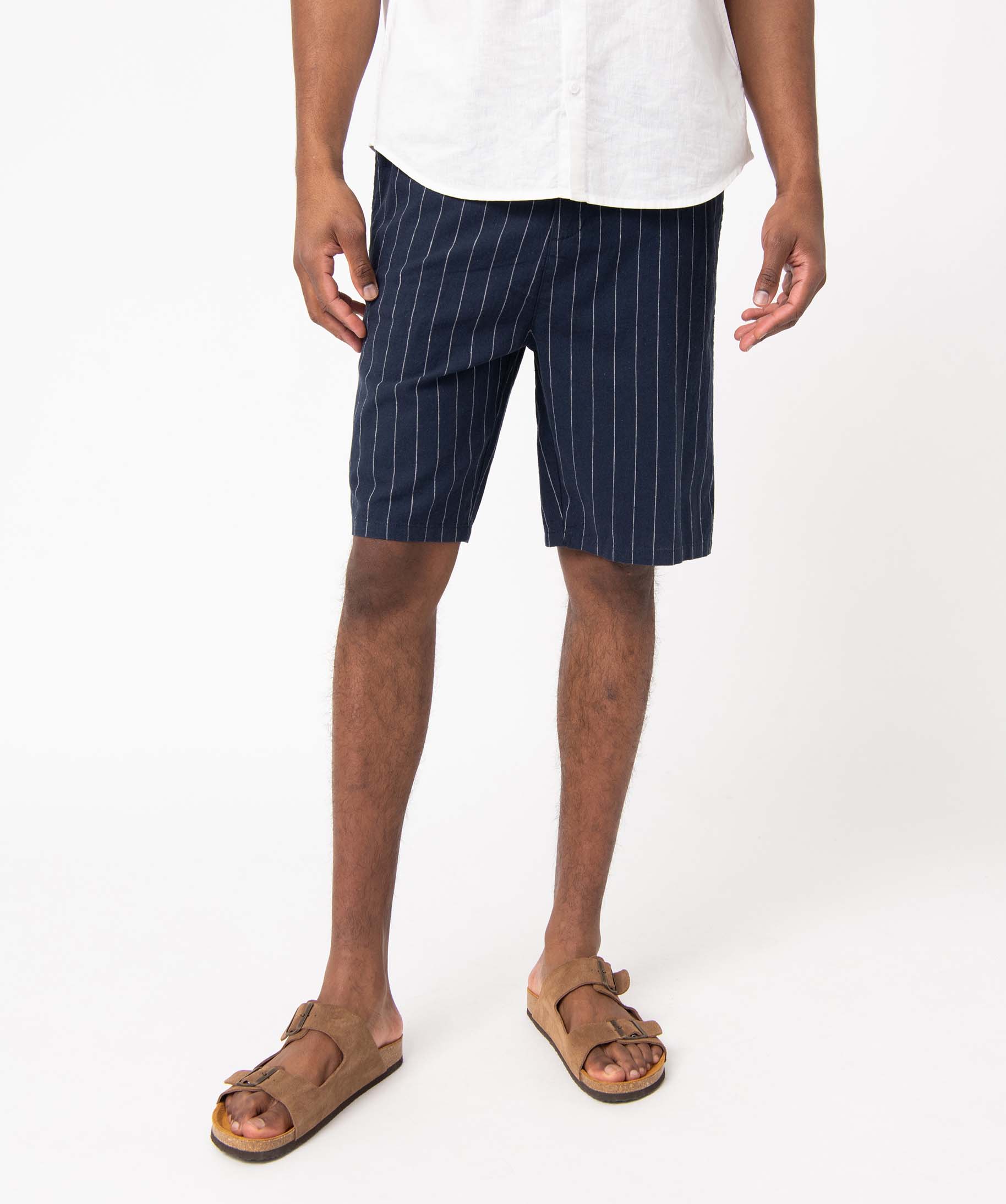 Bermuda homme coupe chino en lin mélangé raye | GEMO