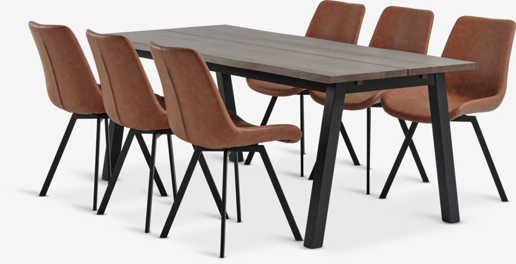 SKOVLUNDE HYGUM SKOVLUNDE L200 mesa carvalho escuro 4 cadeira conhaque HYGUM
