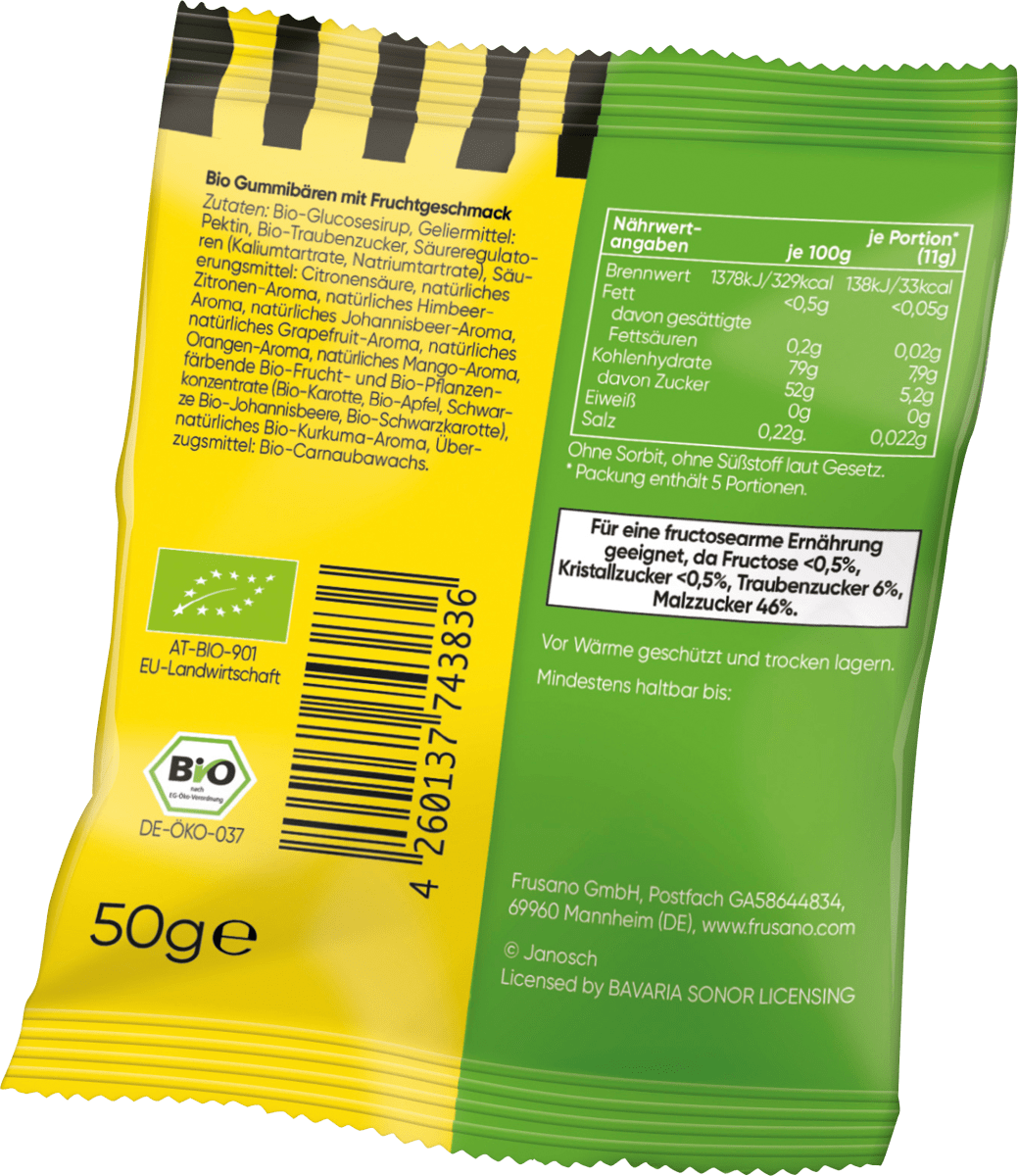 Fruchtgummi, Janosch Bärenfreude, Gummibären mit Fruchtgeschmack, 50 g