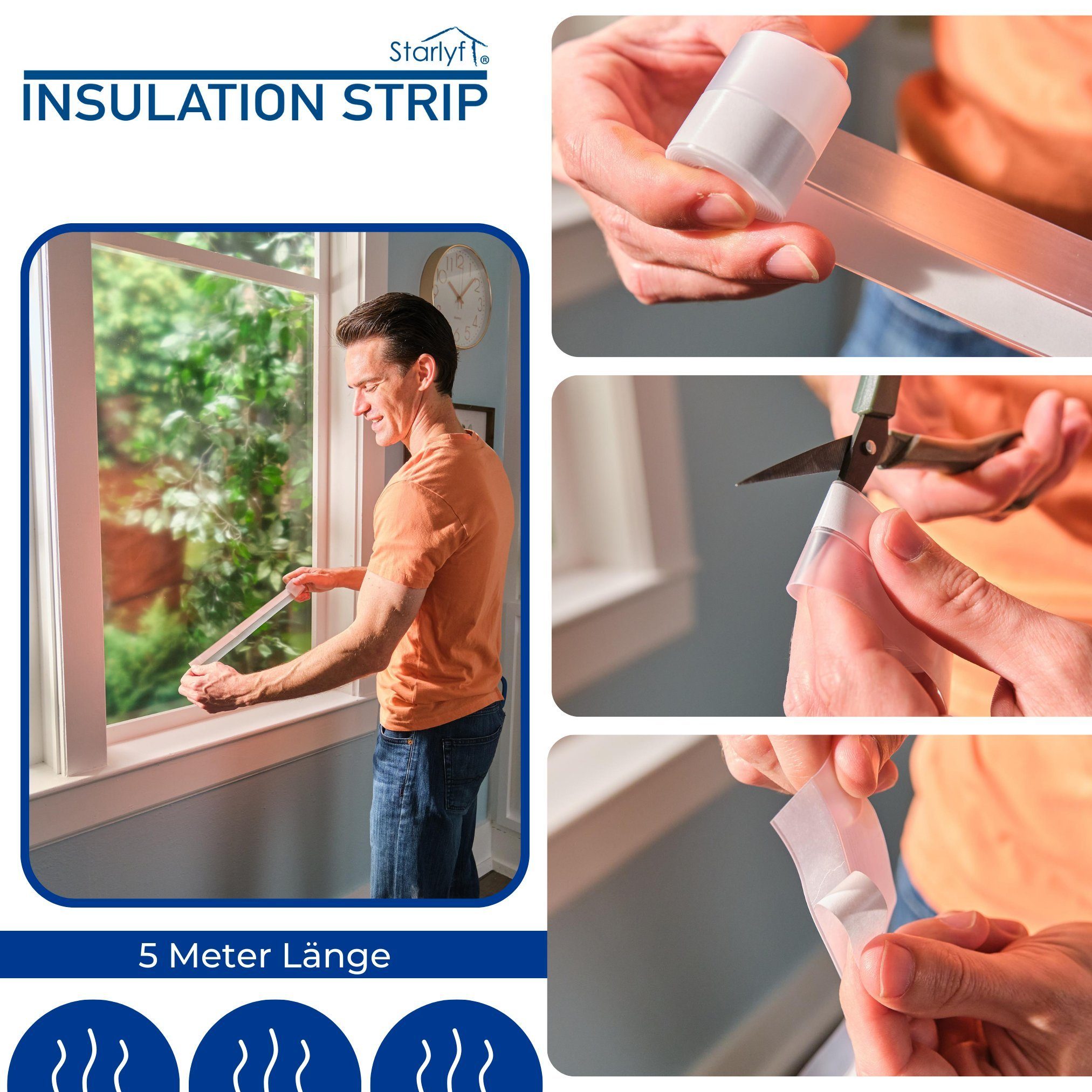 Starlyf Dichtungsband Insulation Strip, (Spar Set, 1-St., 1er, 2er oder 4er Pack), Dichtband für Tür Fenster, Zugluftstopper, 5 Meter, selbstklebend