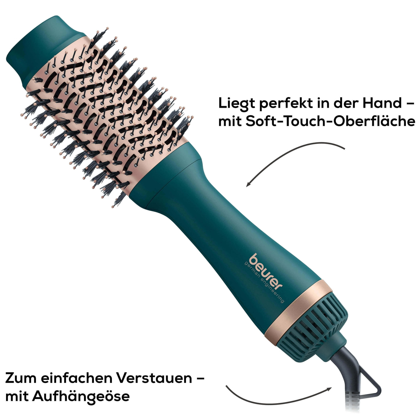 Beurer 2-in-1 Volumen- & Haartrocknungsbürste HC 45 Ocean-Ovale Styling- & Warmluftbürste mit Ionen-Technology