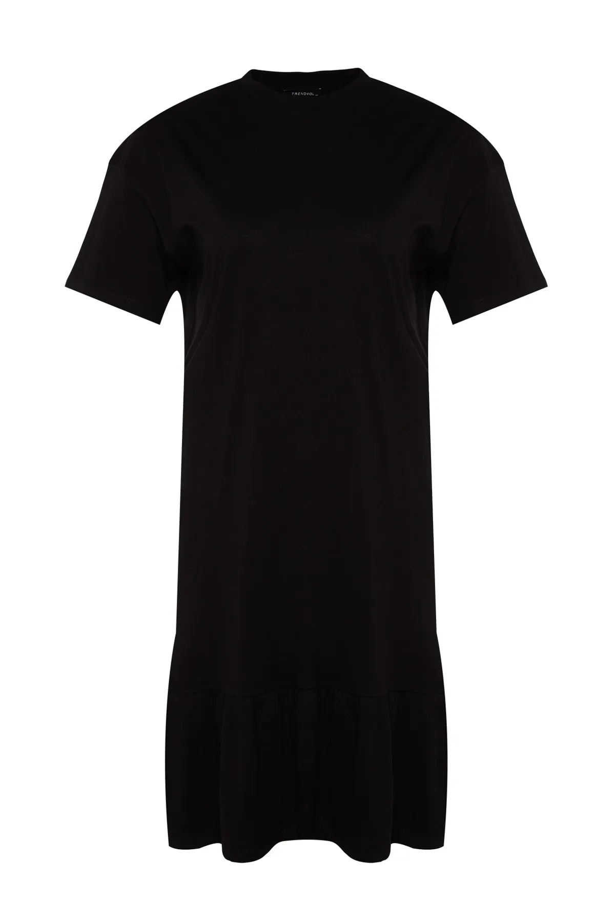 Trendyol Curve  Schwarzes gestricktes T-Shirt-Kleid mit Volants TBSSS22EL2621