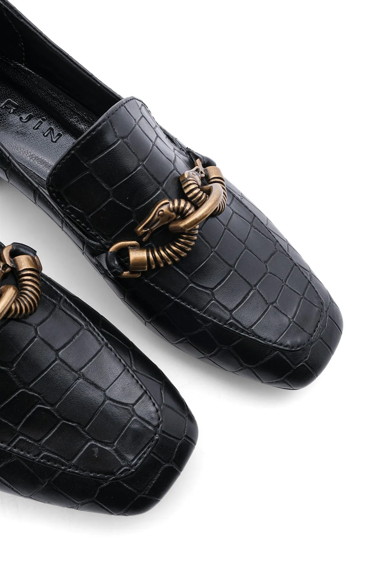 Marjin  Damen Loafer Chain Accessoire Mokassin Freizeitschuh Alva schwarz Croco