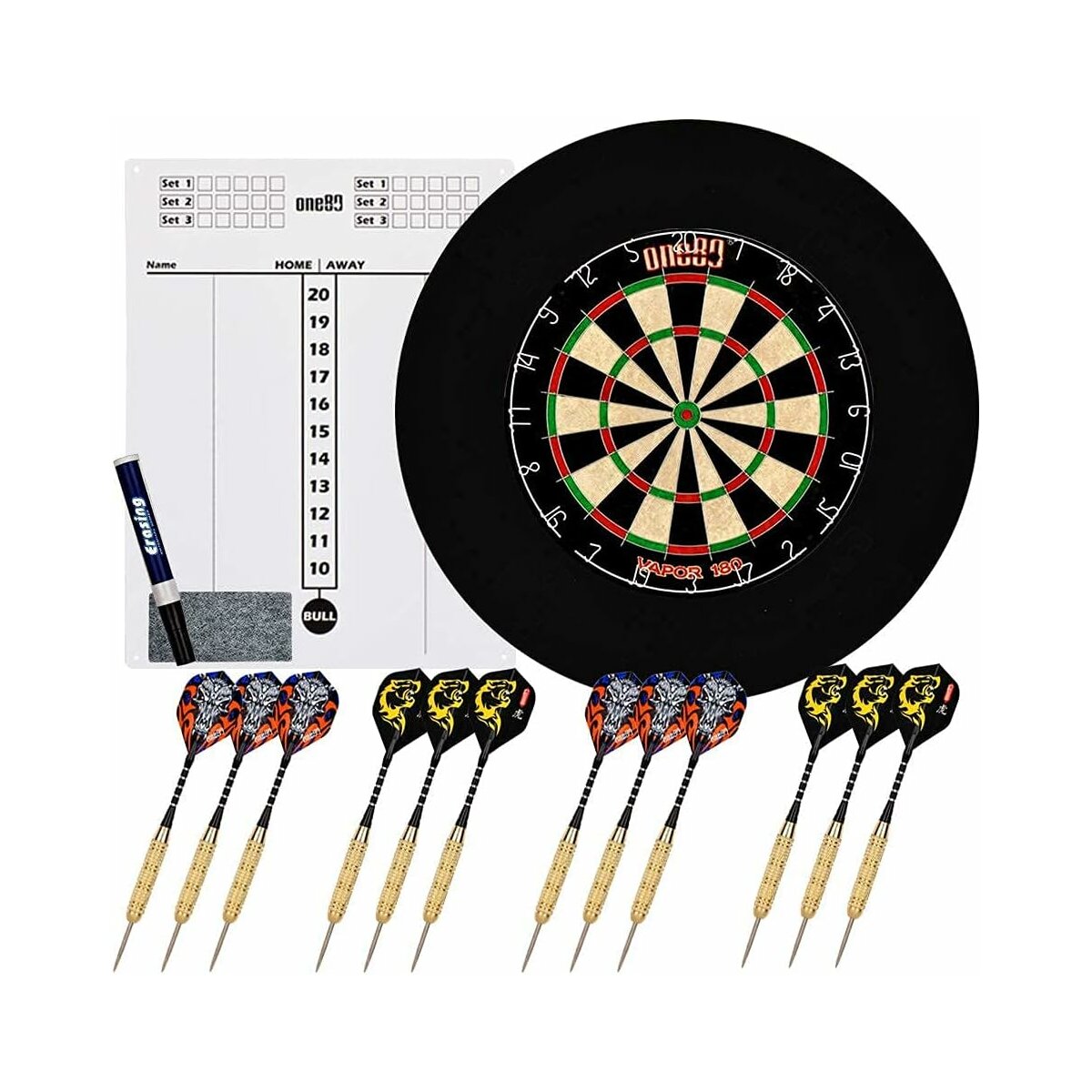 COFI 1453 Professional perfection Dartscheibe mit Pfeilen, Profi Steeldartscheibe aus Sisal