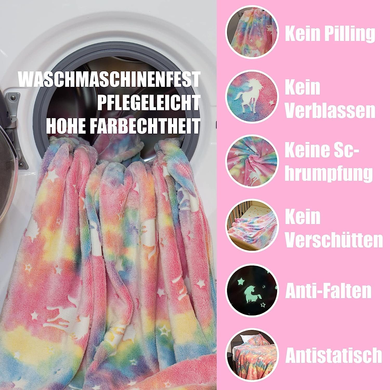 Kinderdecke Kinder Glow In The Dark Decke 150×130cm Einhorn, DRSEON