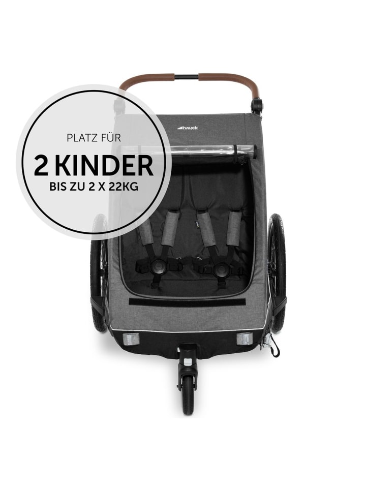 Hauck 2in1 Fahrradanhänger Dryk Duo für 2 Kinder (bis 44 in grau,schwarz günstig kaufen onesize