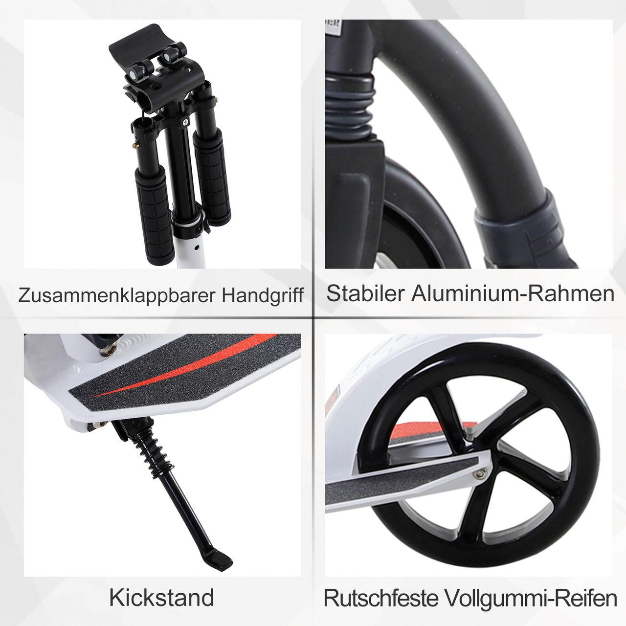 Outsunny HOMCOM Kinderscooter Kickscooter mit Stoßdämpfung Tretroller Weiß 92,5 x 37,5 x 87-101,5 cm