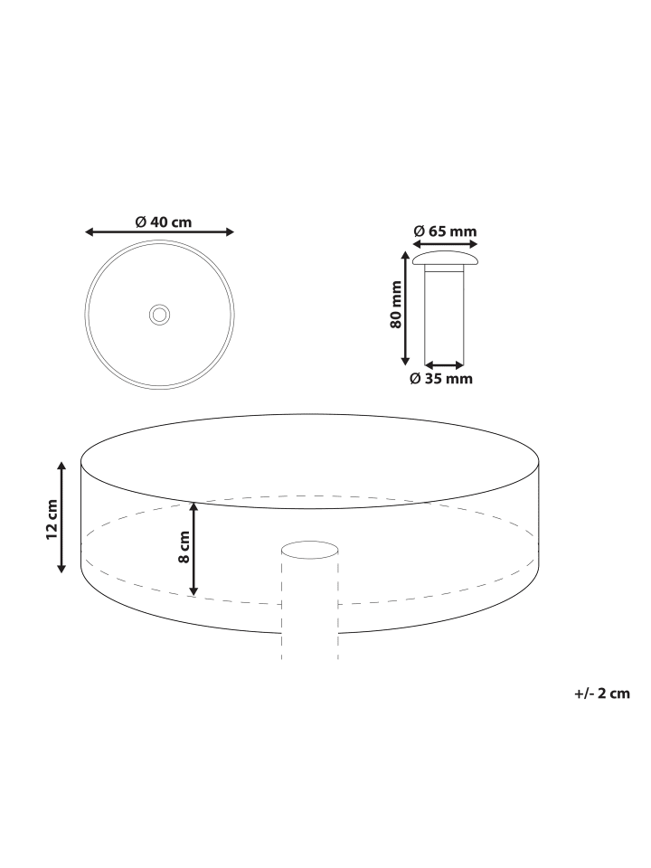 Beliani Waschbecken MANIS in Weiß - (W) 40 x (H) 12 x (L) 40 cm günstig kaufen onesize
