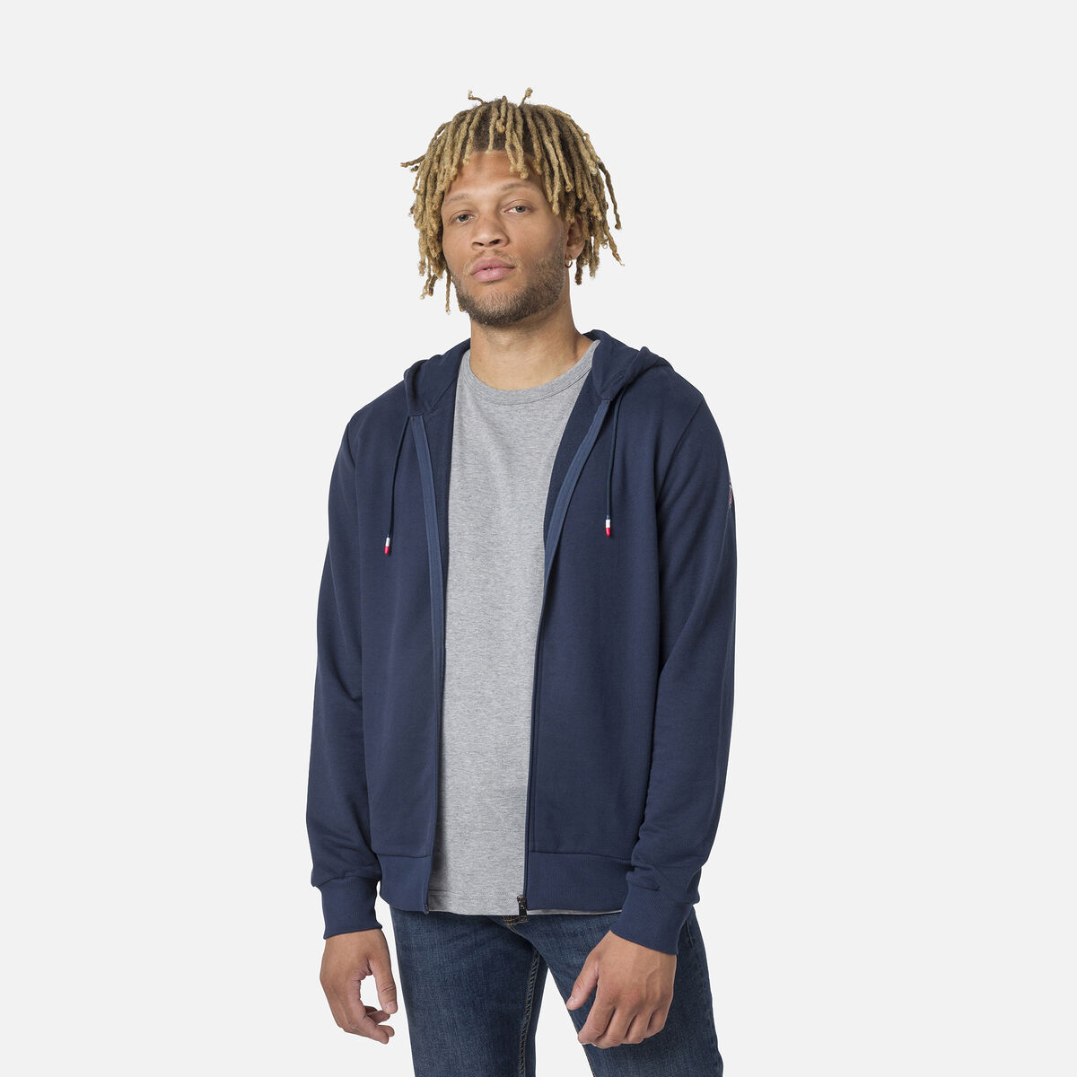 Herrensweatshirt mit Kapuze, Logo und durchgehendem Reißverschluss