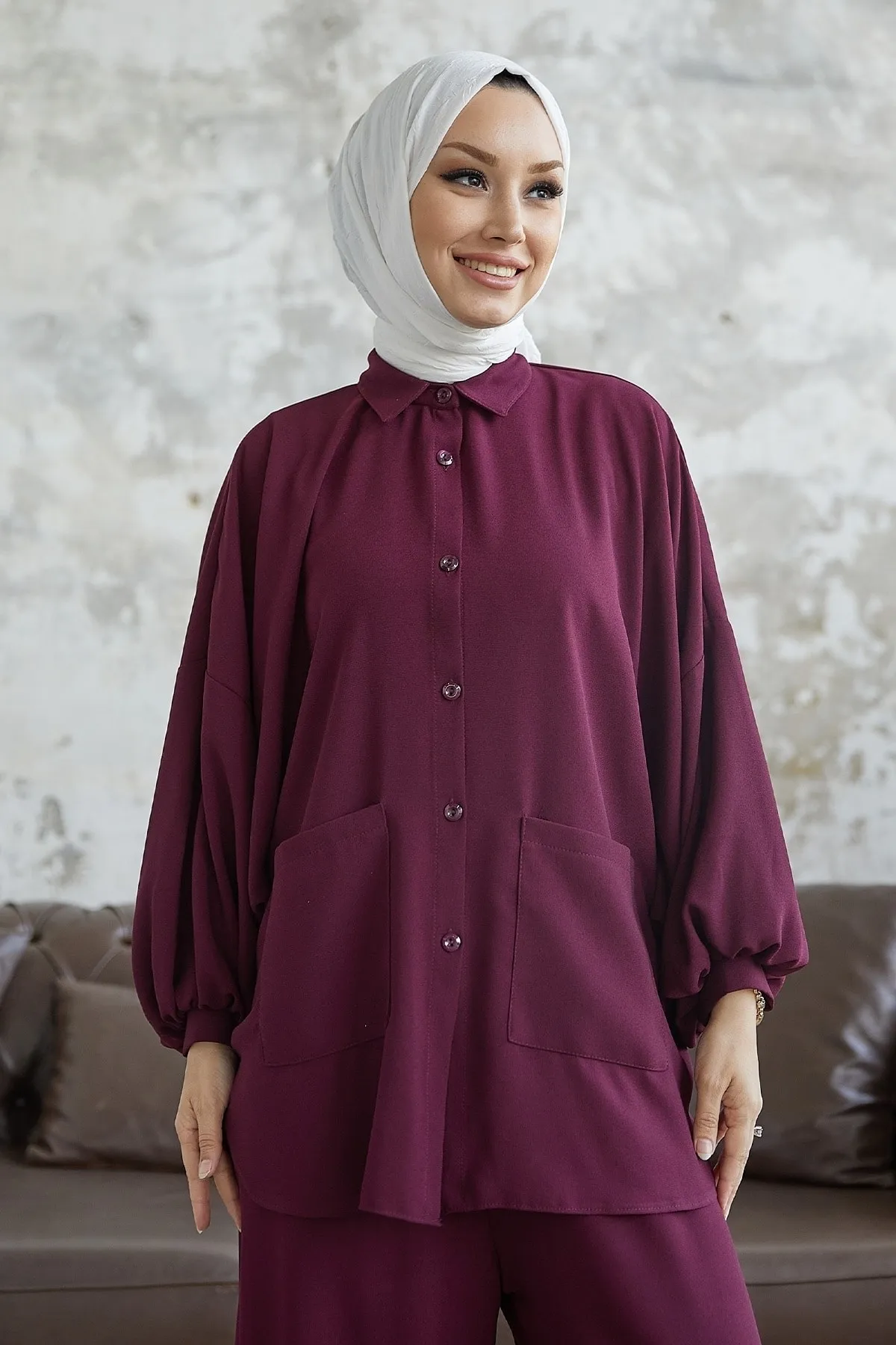 InStyle  Muno Casual Set mit Ballonärmeln - Weinrot