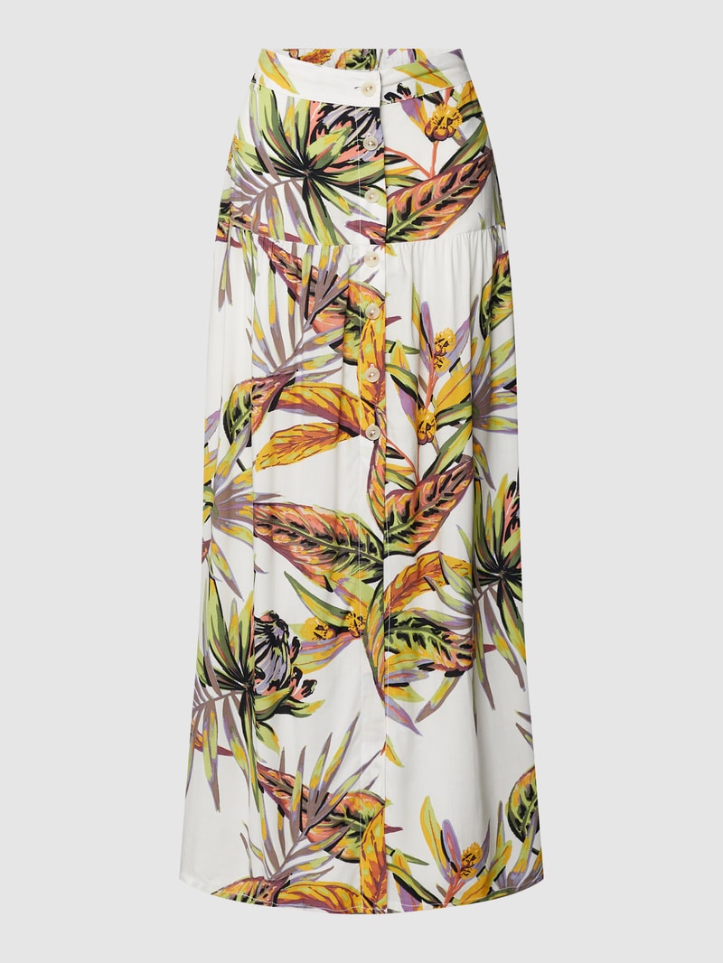 Maxirock aus Viskose mit floralem Allover-Muster Modell 'ALOFA' in offwhite