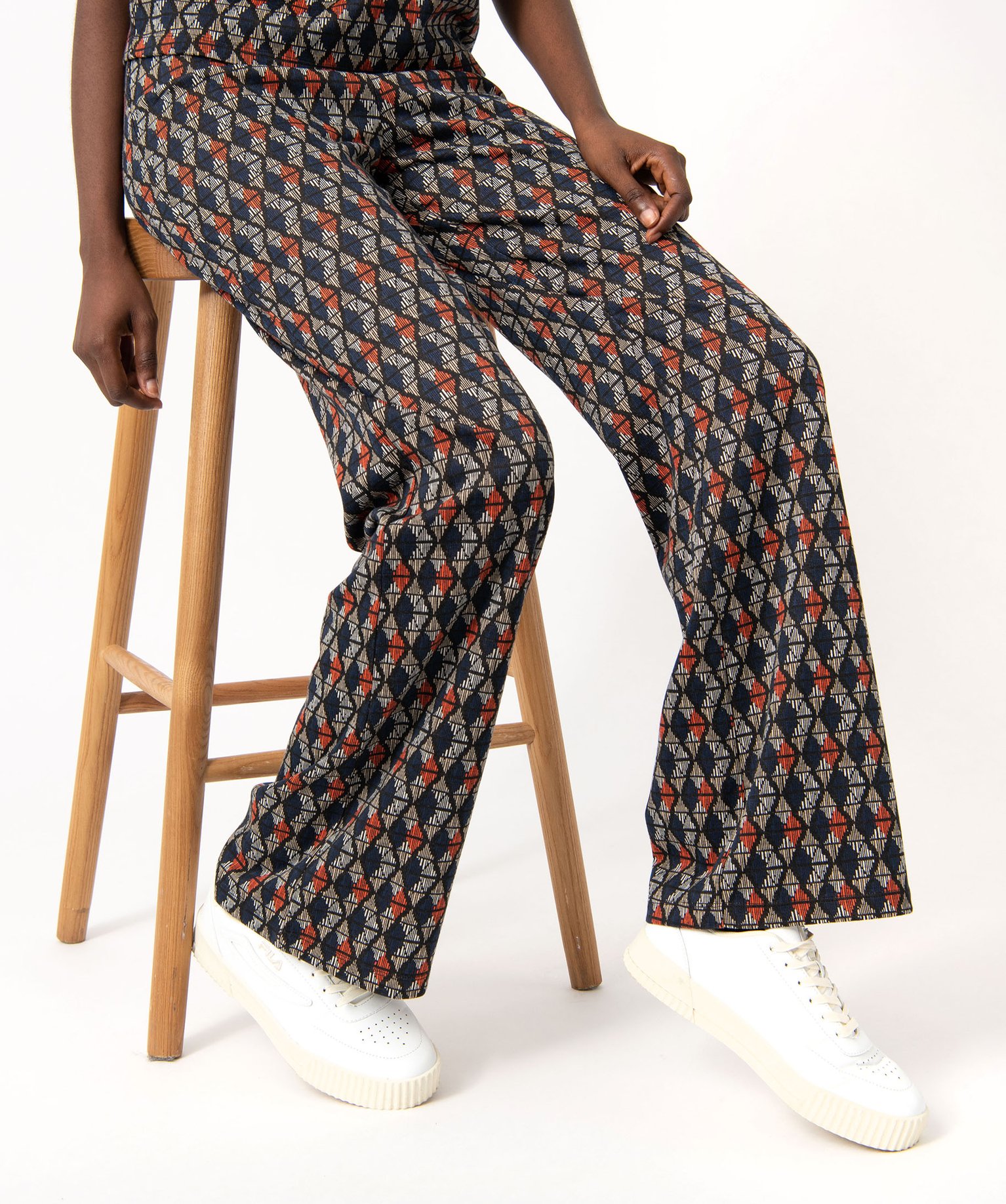 Pantalon large en maille à motifs graphiques femme imprime | GEMO