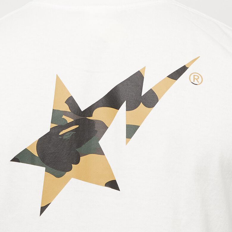 A Bathing Ape 1st Camo Bape Sta Logo Tee M white x yellow