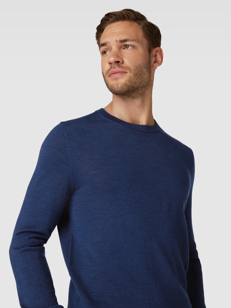 Longsleeve aus Woll-Mix in dunkelblau meliert